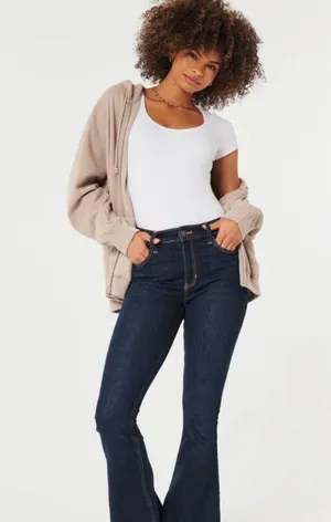 Hollister Women's Dark Blue Flared Jeans thumbnail 2