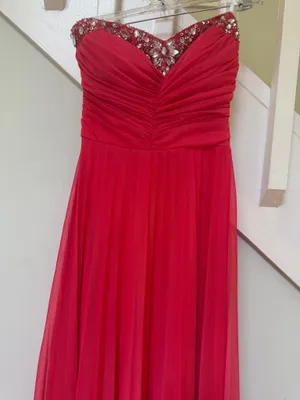 ElisaBella Strapless Red Evening Gown with Embellished Sweetheart Neckline thumbnail 4