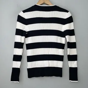 Lauren Jeans Company Sweater Size XS Black White Striped Ribbed Knit Preppy 67 thumbnail 4