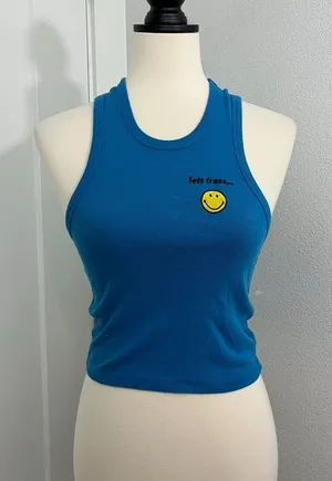 Smiley Small Blue Embroidered Tank Top thumbnail 1