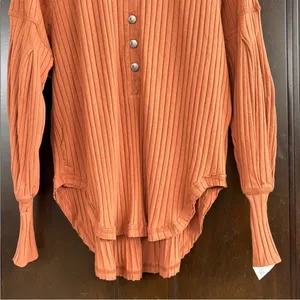 NWT Free People Movement Bella Layer Ribbed Henley Top Spiced Copper Generous XS thumbnail 12