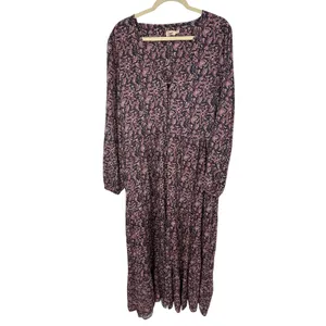 Faherty Isabella Tiered Midi Maxi Dress XL Dark Paisley Floral Long Sleeve Boho thumbnail 4