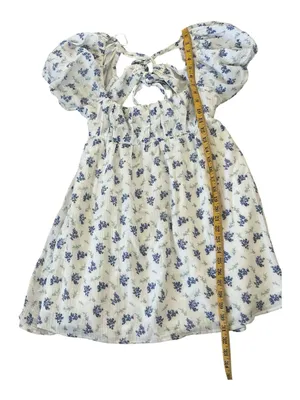 Princess Polly Blue Floral Puff Sleeve Mini Dress Cotton White Tie Back US 8 thumbnail 11