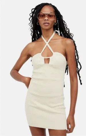 For Love‎ & Lemons Mona Knit Halter Neck Mini Dress Ivory S $153 thumbnail 1