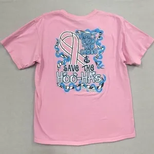 Breast Cancer Awareness T-shirt Short Sleeve Size Large Save The HOO-HAs Pink thumbnail 2