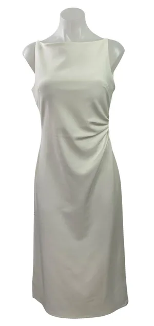 Tansshop White Sleeveless Boat Neck Ruched Tank Cami A Line Midi Dress Size L thumbnail 1