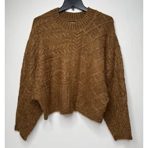 ABERCROMBIE & FITCH Cable Knit Crew‎ Dolman Sweater Sz S/M Brown Y2K Preppy Boho thumbnail 1