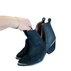 JEFFREY CAMPBELL Cromwell Suede Leather Black Western Ankle Boots Booties thumbnail 12