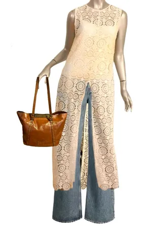 Alice + Olivia Off White Crochet Lace "Gretchen" Maxi Tunic And Cami (M) thumbnail 1