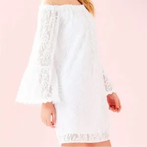 Lilly Pulitzer Nevie Lace‎ Off The Shoulder Mini Dress in White Size XXS thumbnail 3