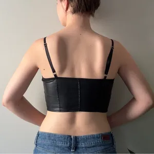 Shein Black Faux Leather Crop Top Corset Adjustable Spaghetti Straps Halloween S thumbnail 2