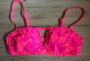 Xhilaration NWOT Neon Pink Palm Print Bandeau Bikini Top thumbnail 1