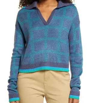 Nordstrom‎ BP Relaxed Polo Blue Teal Green Plaid Pullover Sweater XL Acrylic thumbnail 1