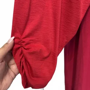 Alyx Red Lattice Ruched Sleeves Shark Bite Hem Top Plus Size 3X thumbnail 3