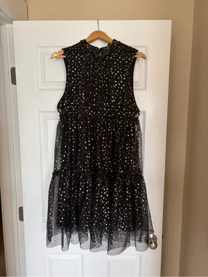 NWT Pop Sugar Lucky Stars Dress Size XL Celestial Metallic Whimsical Flirty M6 thumbnail 2