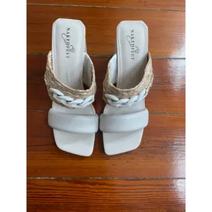 Naked Feet Propriety Raffia Chain Block Heel Sandals Womens 7.5 Ivory thumbnail 2