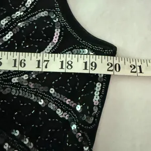 SM Collection Black Beaded Sequin Butterfly Mesh‎ Top V-Neck Sleeveless Large thumbnail 8