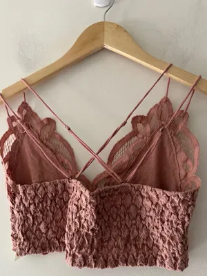 Free People One Adella Bralette Mauve Pink‎ Brown Lace thumbnail 3