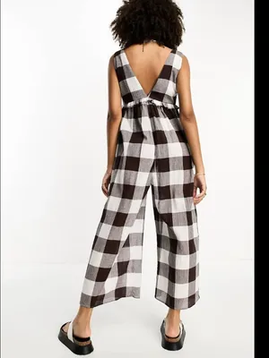 NWT asos buffalo check wide leg jumpsuit US -6 Semi Sheer thumbnail 3