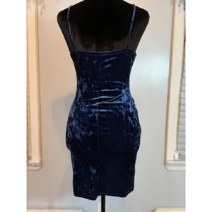 Navy Blue Velvet Bodycon Dress Ruched Wrap Mini Spaghetti Strap Deep V Cocktail thumbnail 3