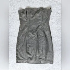 Zara Rhinestone Mini Body con Tan/Brown Dress (Size Small) thumbnail 4
