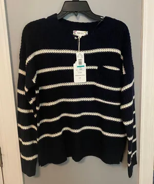 navy blue and white striped sweater thumbnail 1