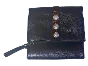 Brighton Late 90’s Black Trifold Shimmer Nolita Wallet w/Silver Scroll Buttons thumbnail 1