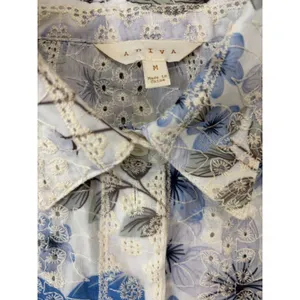 Adiva Button Front Blouse Medium Blue Floral Sheer Long Sleeve Shirt Top thumbnail 3