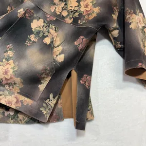 Solitaire S Brown Faux Suede Floral Open Front Jacket Kimono Retro Boho‎ Funky thumbnail 3