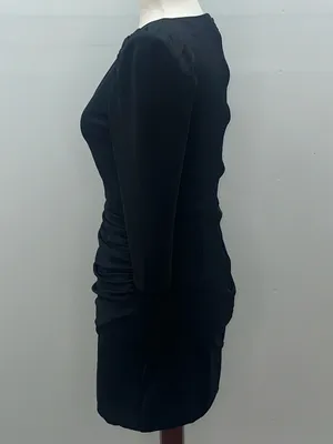 Alice Olivia Black Asymmetrical Mini Dress Plunge Neckline Long Sleeve Size 2 thumbnail 5