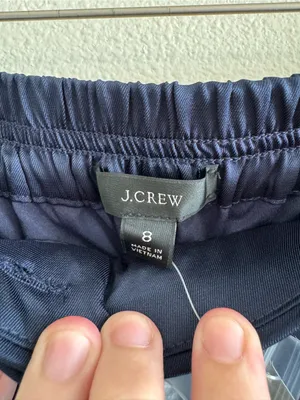 NWT J. Crew Navy Wide-Leg Satin Pants with Cream Trim thumbnail 2
