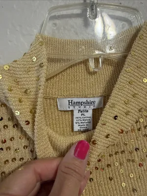 Vintage sparkling sequin Gold Sweater turtleneck sleeveless elegant 90s grandma thumbnail 2