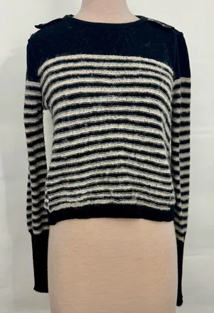 Free People Black and White Crew Neck Sweater Size Large thumbnail 1