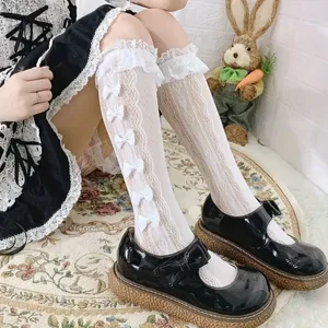Retro Vintage Style Bow Accent Knee High Socks Flirty Ruffle Trim Soft Lace‎ thumbnail 15