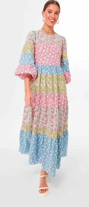 NWT Tuckernuck Hyacinth House August Maxi in Patchwork Floral Cotton Dress M thumbnail 1