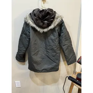 POP ENGLAND Winter Fur Hood Green Zip Up‎ Jacket Coat Women's Size XS thumbnail 3