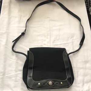 Black grunge goth crossbody messenger bag silver tone adjustable buckle strap Measurement in pics thumbnail 1