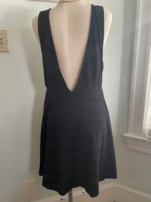 Free People Black Sleeveless Mini Chevron Stripe Dress thumbnail 2