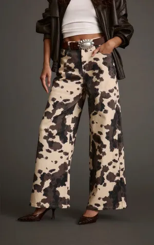 $99 NWT VIGOSS cow print baggy wide leg western jeans 5/27 thumbnail 1