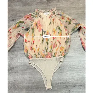 Entro Floral Chiffon Bodysuit Small Ruffle Neck Balloon Sleeve Cottagecore thumbnail 4
