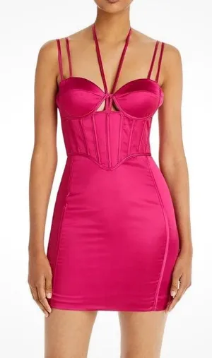 Aqua Hot Pink Strappy Mini Dress thumbnail 1