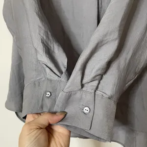 Anthropologie Maison d'amelie gray button front long sleeve blouse top large thumbnail 4