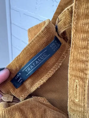 Zara Trafaluc dress Corduroy Pinafore in Mustard brown small crisscross back thumbnail 4