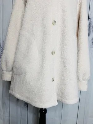 Spanx Luxe High Pile Fleece Shirt Jacket Cream Sz XL Collared Shacket Button Up thumbnail 3