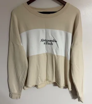 Abercrombie & Fitch Womens XL Colorblock Logo Sweatshirt Cream White Oversized thumbnail 1