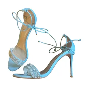 Saks Fifth Avenue Baby Blue Heel Sandals Rhinestone Formal Wedding Size 38 8 Shoes thumbnail 1