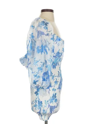 Hello Molly Calendar Girl Blue Floral Shirred Mini Dress Size Small Coquette thumbnail 4