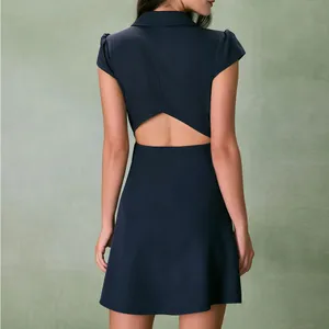Rihoas Navy Lapel Cap Sleeve Button-up Mini Dress thumbnail 2