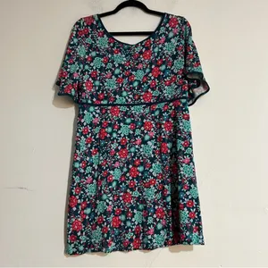 Free People Y2K Bright Floral Short Sleeve Cut Out Mini Dress Large Retro Boho thumbnail 5
