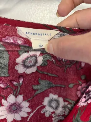 Aeropostale L Red Floral Blouse Ruched Tie Front Long Sleeve Boho Peasant Top thumbnail 7